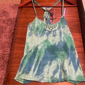 Free People Aqua and Blue Tie-Dye Tank